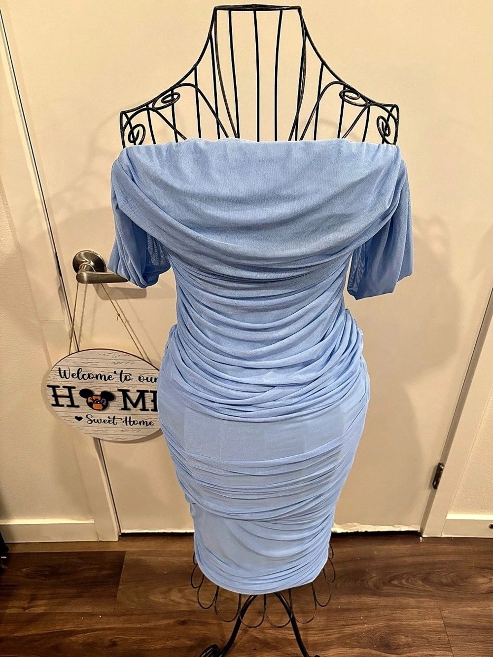Cameo Ruched Midi Dress in Blue